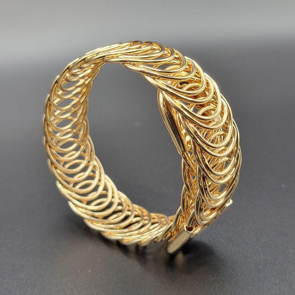 One Sz Chunky Coil Spring Bangle Bracelet Women Gold Plated Metal Punk Statement
